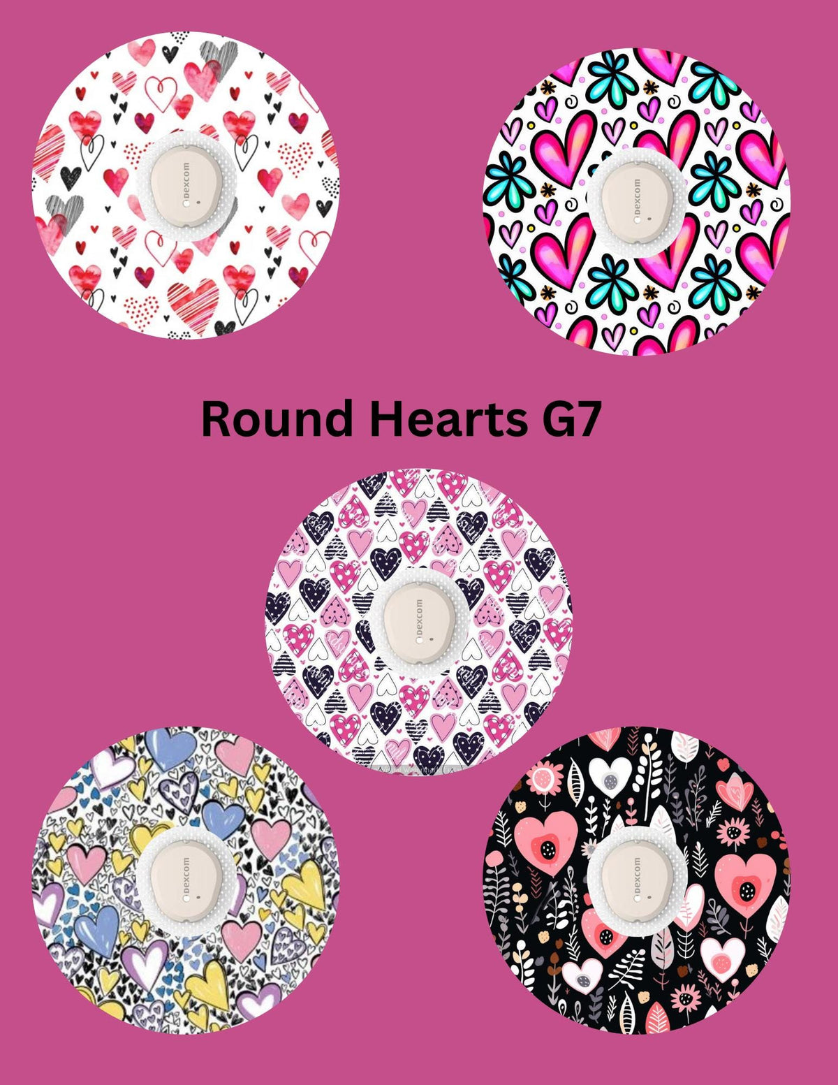 Heart CGM Patches: Dexcom G7/Libre/G6 Cover, Style Pack of 5