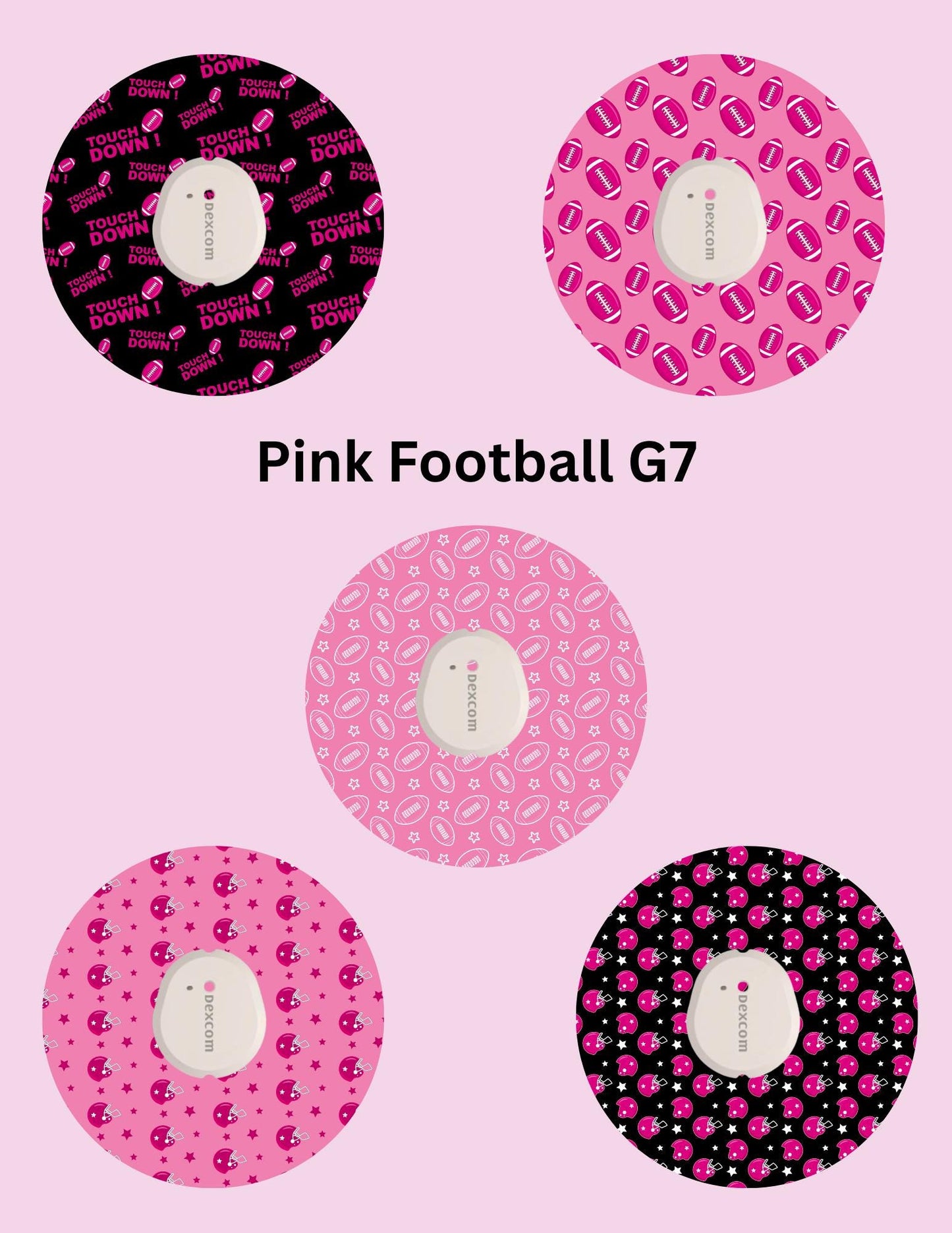 Pink Football CGM Covers, Dexcom G7, G6, Libre 2, 3, Omnipod, 5 Pack