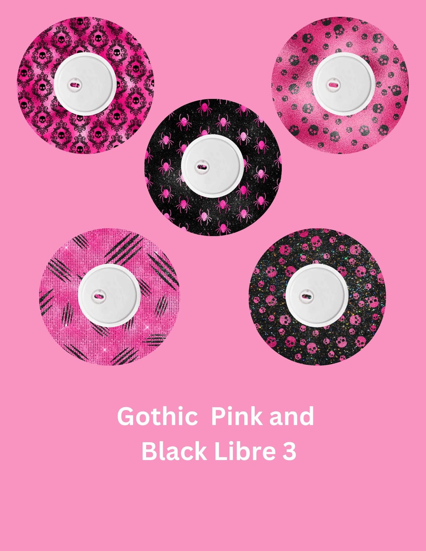 Gothic Pink & Black CGM Covers, Dexcom G7, Libre 3, Libre 2, Style Pack