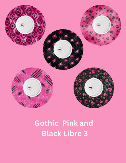 Gothic Pink & Black CGM Covers, Dexcom G7, Libre 3, Libre 2, Style Pack