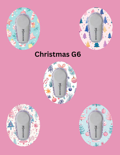Christmas CGM Stickers, Pastel Dexcom G7, Libre 3, Omnipod, Pack of 5