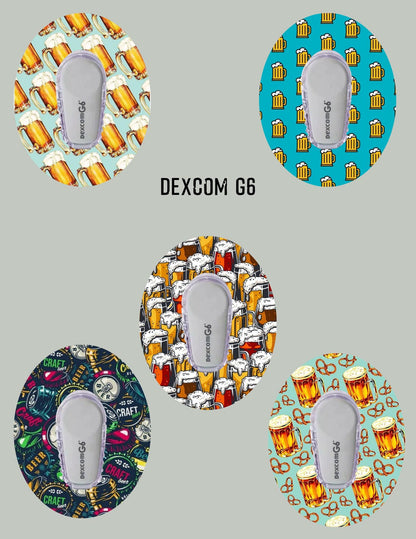 Beer Style CGM Sensor Cover Patch, Dexcom G7 G6 Libre, 5-Pack