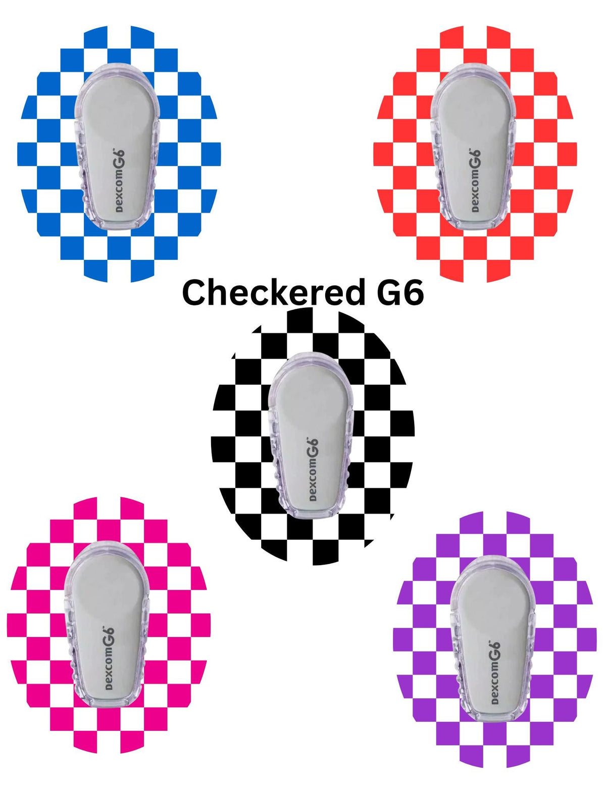 Checkered CGM Patches, Dexcom G7, G6, Libre, Omnipod, 5-Pack