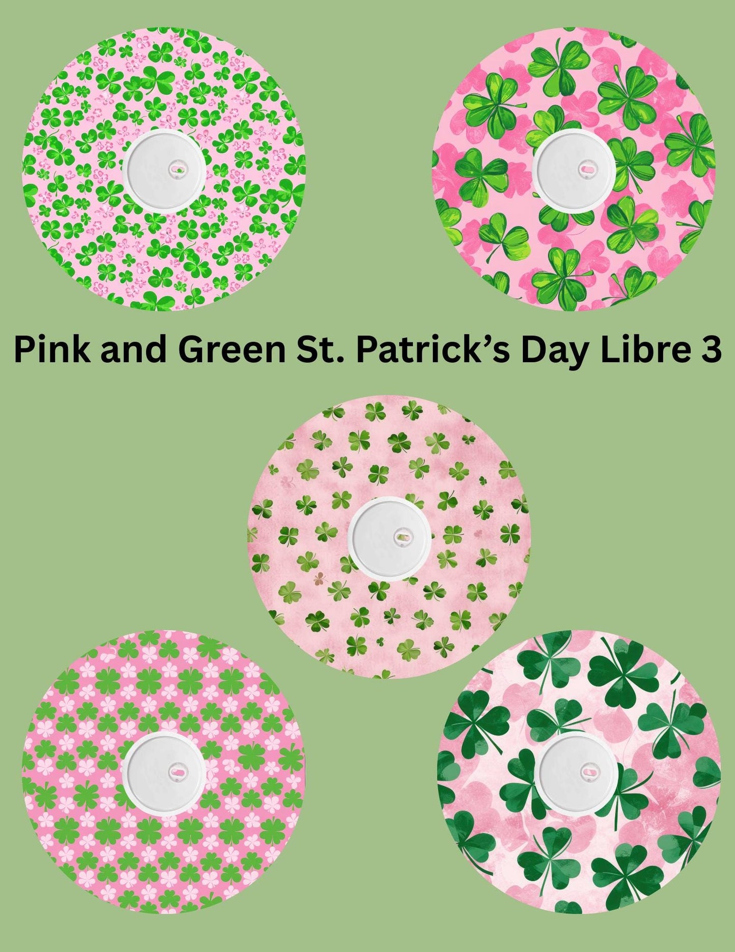 Pink and Green St. Patrick's Day CGM Patches, Dexcom G7, Libre 3, Omnipod Cover, Pack of 5