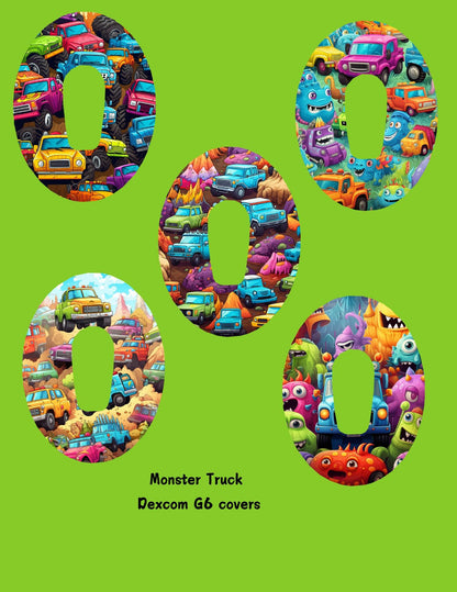 Monster Truck CGM Cover Patches: Dexcom G7, G6, Libre 3, 2 (Pack of 5)
