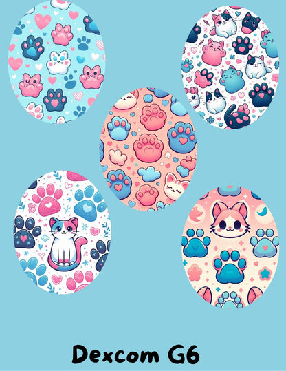 Cat Theme CGM SuperSkin Cover Patches, Dexcom G7, G6, Libre (Pack of 5)
