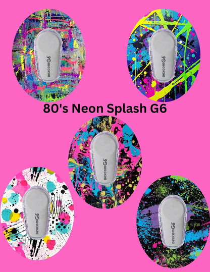 80's Neon Splash CGM Patches, Dexcom G7, Libre 3, Omnipod Cover, Pack of 5