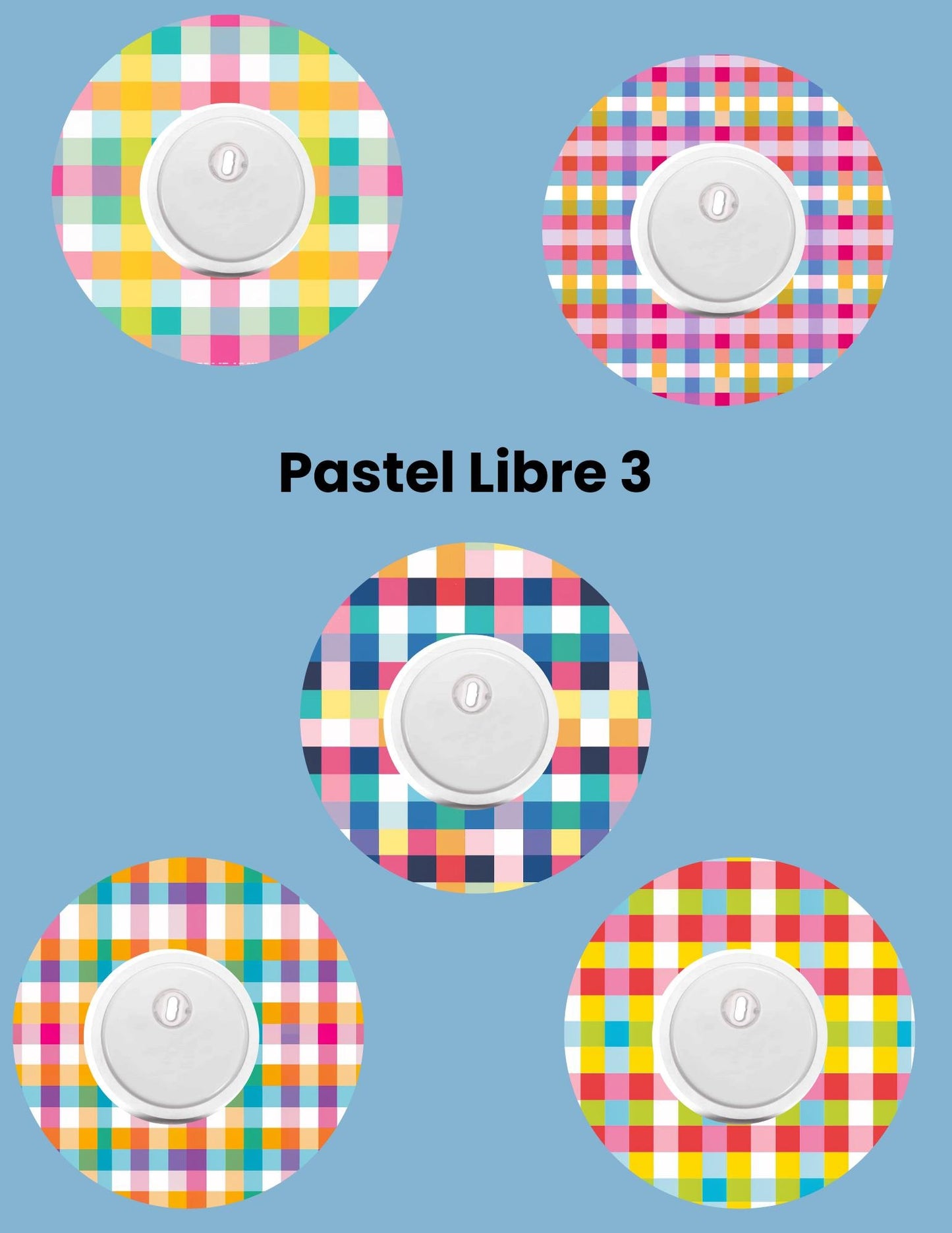 Pastel Gingham Dexcom G7/Libre CGM Cover Patches, Style Pack of 5